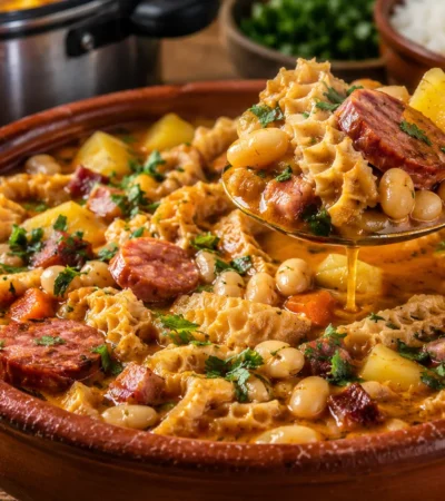 receita de dobradinha com feijão branco e batatas na panela de pressão